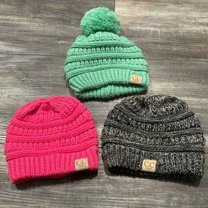 CC kids knit beanie lot green/pink/gray